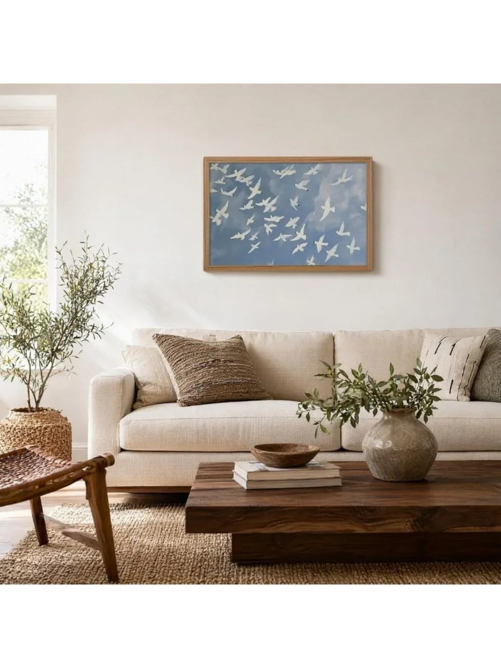 Vintage Blue Flying Bird Wall Art | Abstract Nature Decor for Living Room